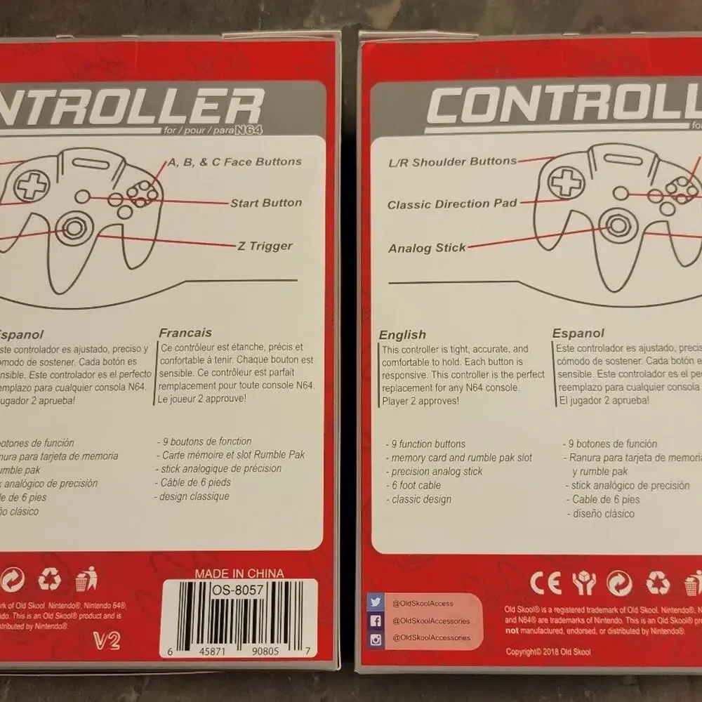 2 N64 Controllers - Smoke Black (NEW) - Nintendo64 - Funtastic Color - Old Skool